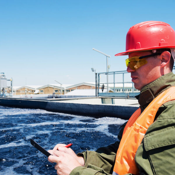 engineers,working,on,water,treatment,plant,with,laptop,and,measuring