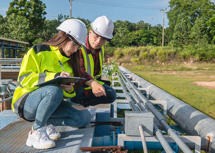 environmental engineers work at wastewater treatment plants,wate