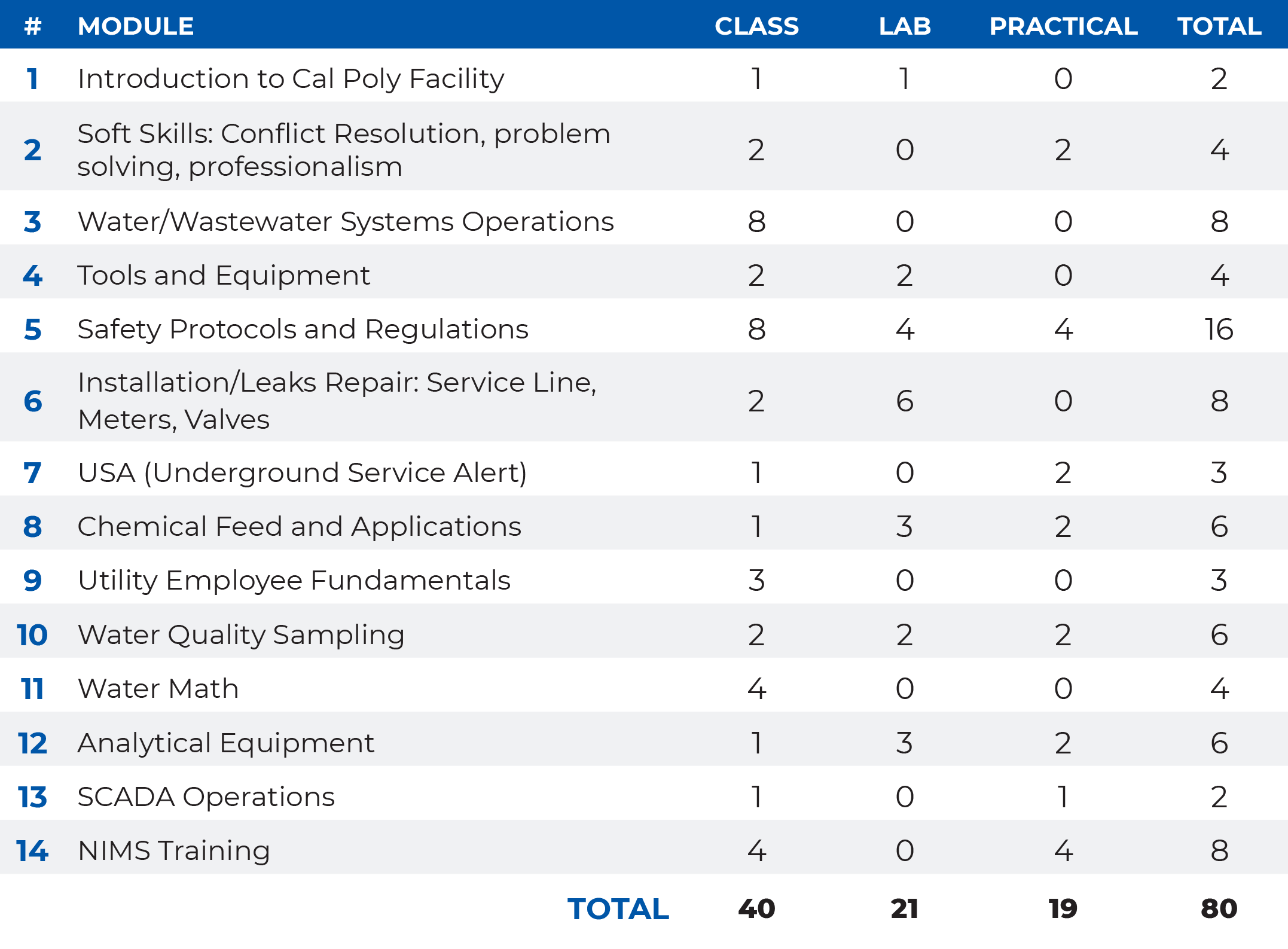 curriculum table